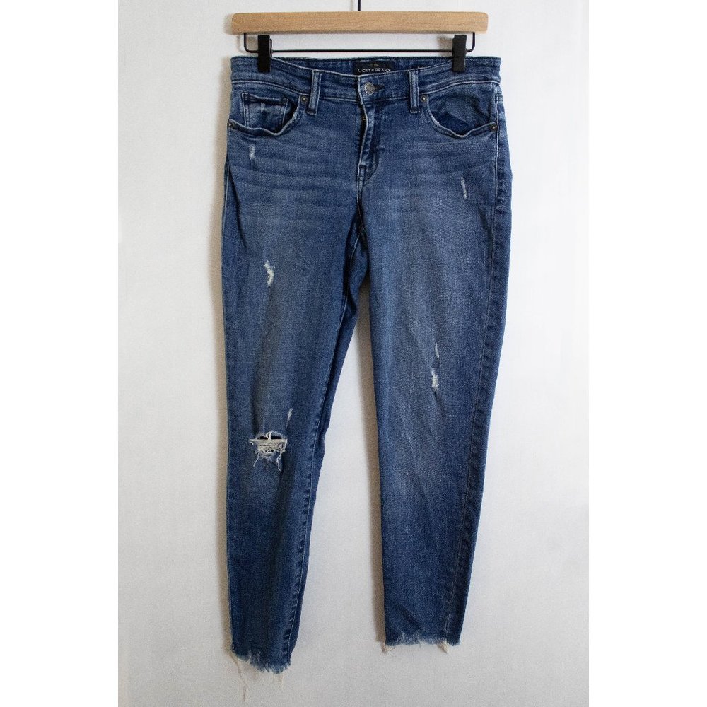 Lucky Brand Distressed Medium Wash Skinny Jeans, Ankle Length, Stretch Denim, 6